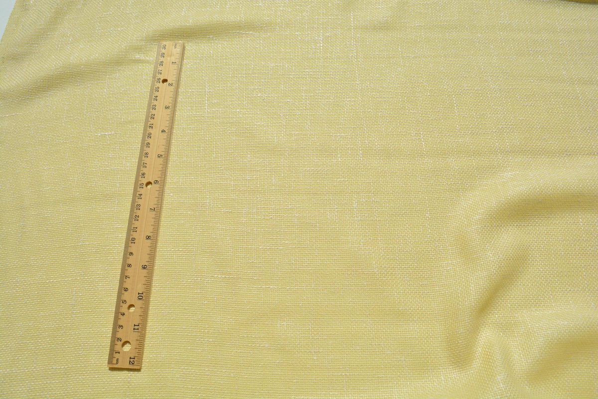 Designer Silk Blend Linen Weave Fabric | Yellow Midweight Designer Fabric | Silk Wool, Couture Sewing | By the Yard